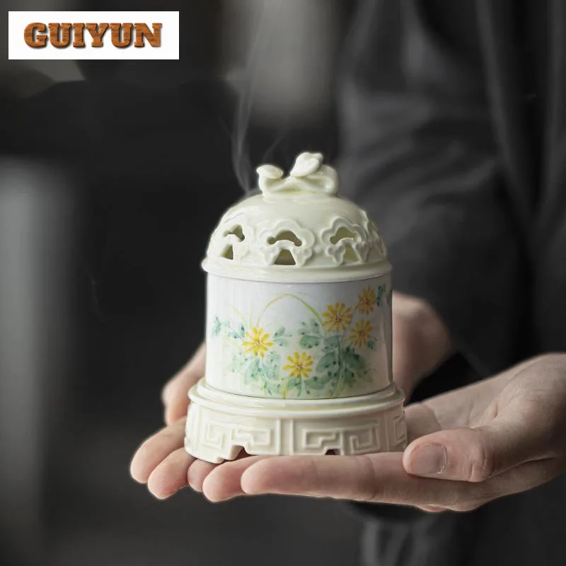 

Hand-painted Chrysanthemum Incense Holder Ancient Incense Burner Holder Scented Aromatic Candles Teaset Accessories Ornaments