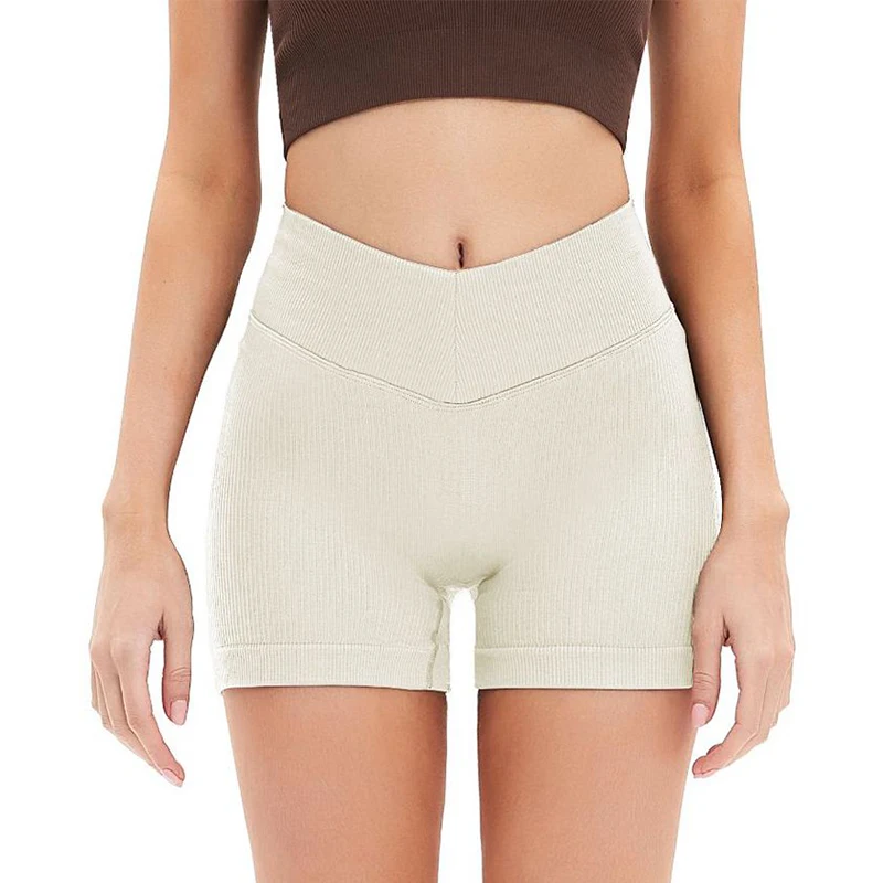 ​ ​ Dames Yoga Buikcontrole Geribbelde stretchshorts V-taille Hardlopen Fitness Springtouw Butt Lift Workout Gym Sneldrogende shorts ​ ​