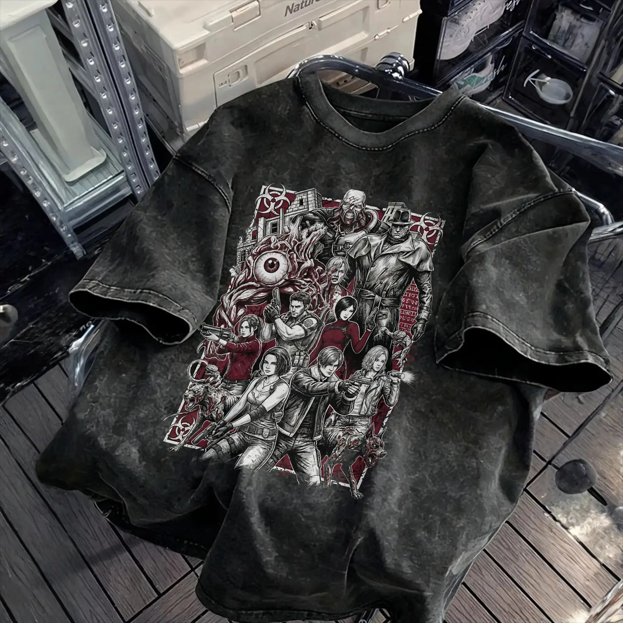 Resident Evil   Jill Grace, Chris, Ada Claire contre Birkin Nemesis Washed T-Shirts Shirt Y2K Retro Printed Cotton Clothing