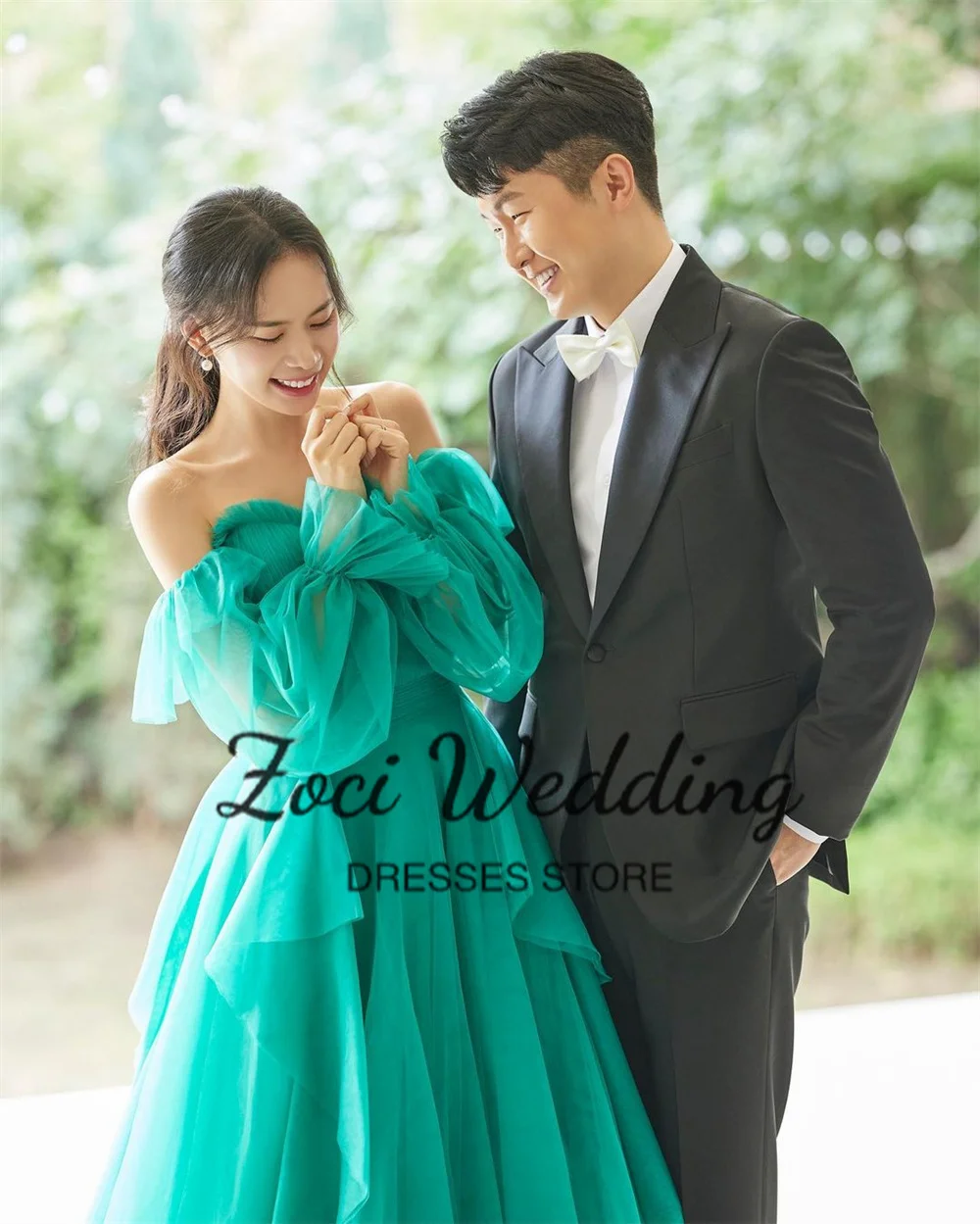 Zoci Elegant Sweetheart Green Korea Evening Dresses Ruffles Layered Formal Party Gown Customized 이브닝드레스 Bride Photos Shoot Dress