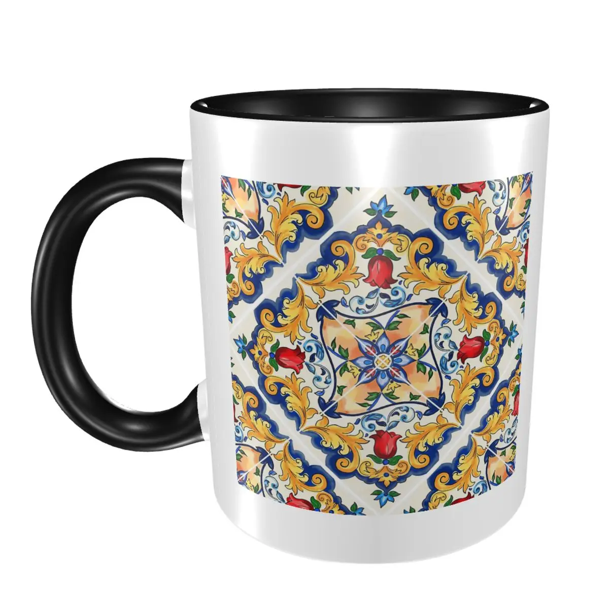 

Sicilian Majolica Colourful Floral Flourishes Tile Pattern Mug Ceramic Coffee Cups Tea Mugs Milk Cup Drinkware Gifts for Unisex