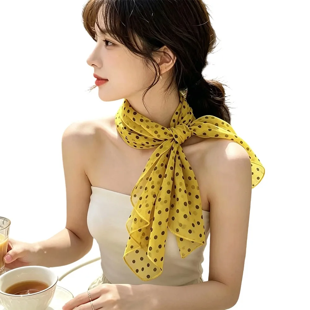 Elegant Versatile Polka Dot Scarf Lightweight Breathable Mesh Sunscreen Shawl Long Silk Scarf Summer
