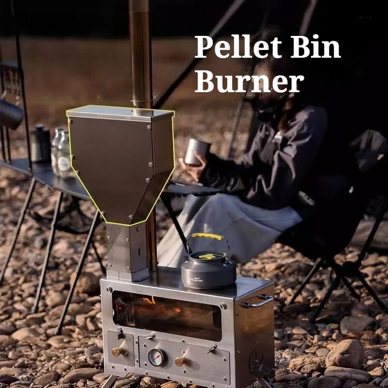 Outdoor Heater Pellet Bin Burner Stainless Steel Furnace Portable Folding Burning Stove Winter Overnight Camping Supplies