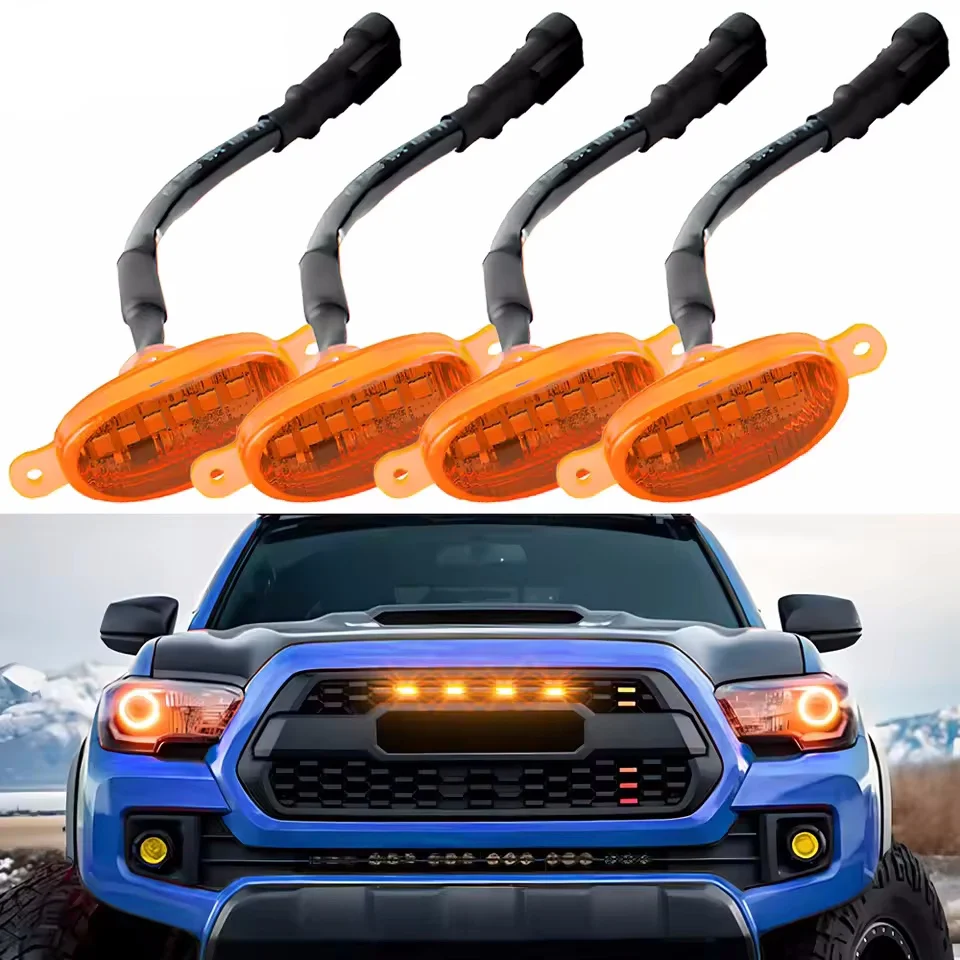 4X Car Grille Light Yellow Light Daytime Running Light LED Decorative Warning Light Pickup Truck Haze Light 12V Control Raptor