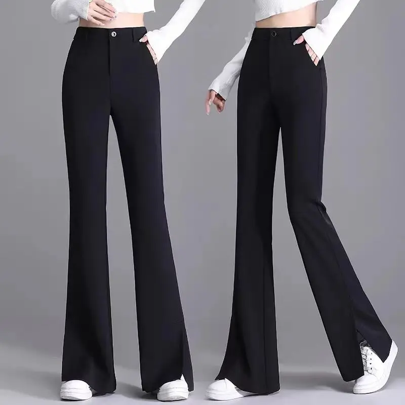 

2023 Women's Spring Autumn New Slim Leisure Split Trousers Female High Waist Suit Pants Ladies Solid Color Flare Pants G574