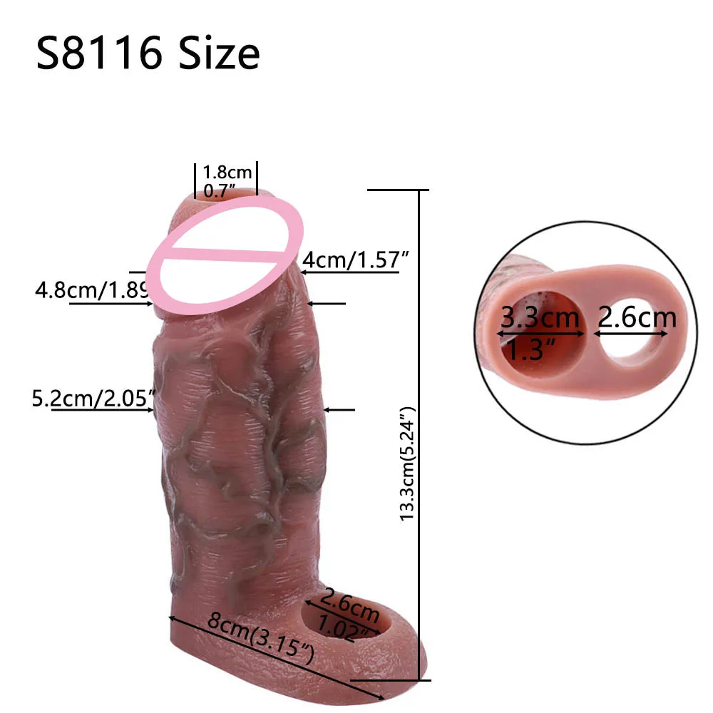 SXXY 13.3CM Open-ended Design Realistic Penis Sleeve With Anti-drop Silicone Condom Cock Extender Sex Toys For Men Enlargement