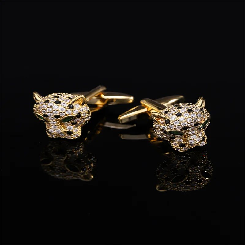 Luxuriöse Strass-Tigerkopf-Manschettenknöpfe für Herren Französische Hemdknöpfe Business-Bankett-Manschettenknöpfe Accessoires Hohe Qualität – Detail 3