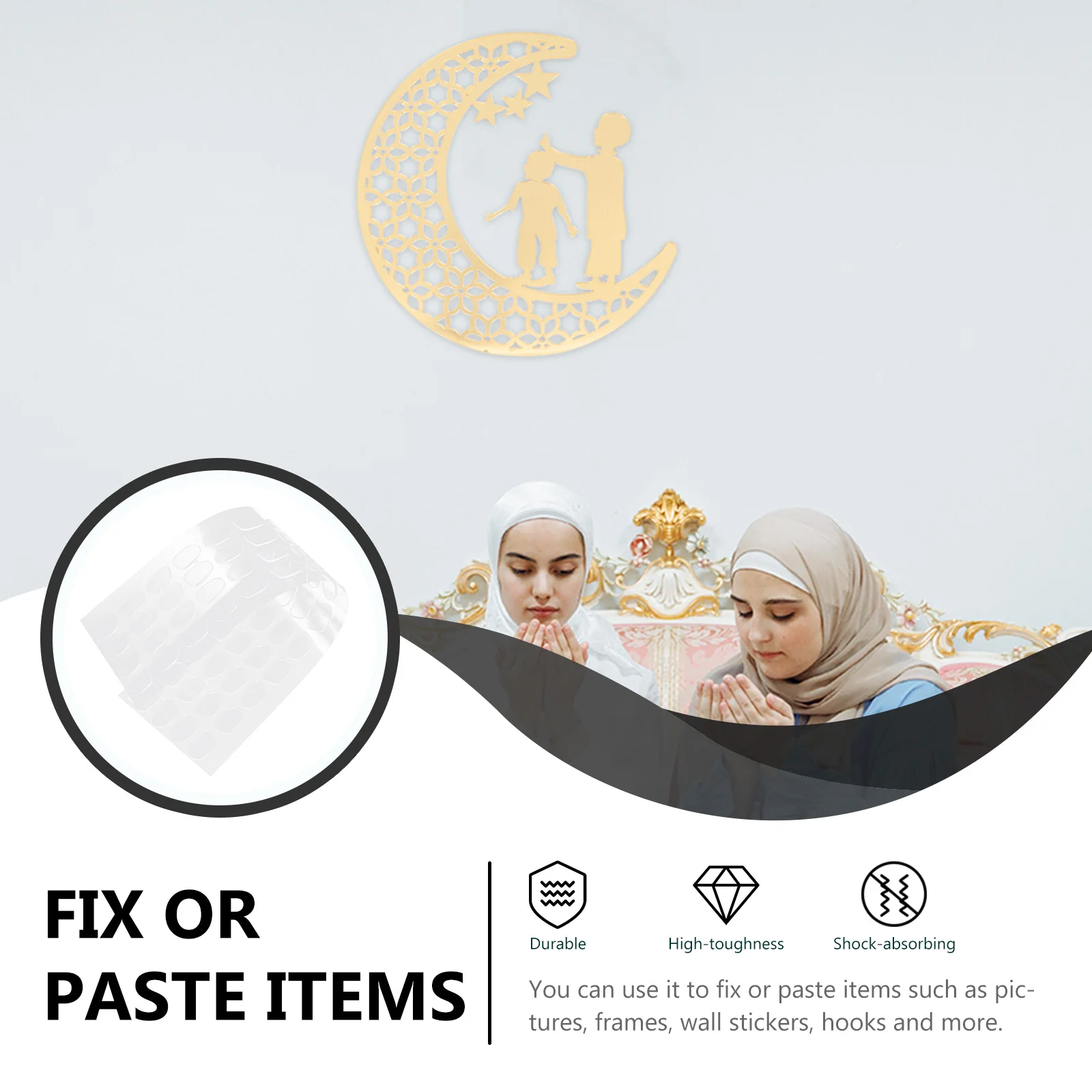 

Clear Double Sided Tape 5 Sheets High class Strong Adhesive Load bearing Removable No residue Wall Stickers Hooks Fix