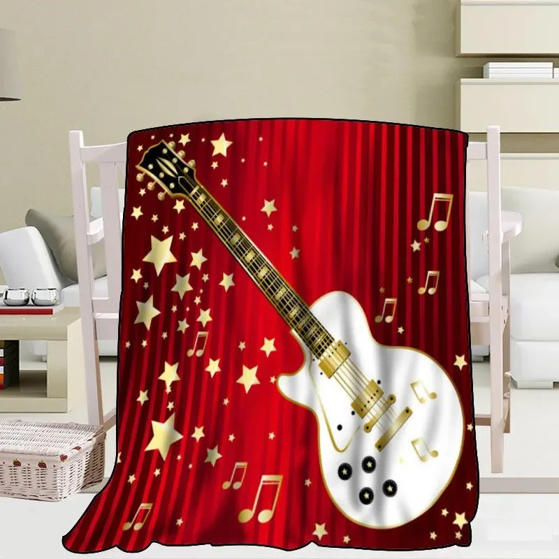 

Guitar Music Note Pattern Flannel Throw Blanket Soft Warm Sofa Bed Decor Blanket Kids Adults Music Lover Travel Gifts King Size