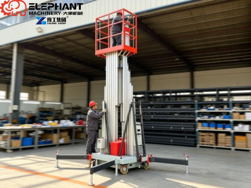 Aluminum Mast Man Lift Single Mast Hydraulic Lifting Platform 10m Height 250kg Electric Lift For Air Conditioner Installation