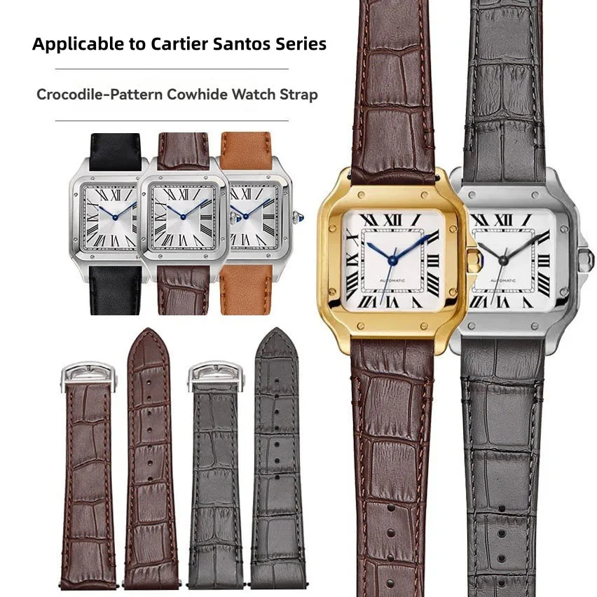 19mm 21mm Watchband for Cartier Santos WSSA0010 WSSA0009 WSSA0029 Quick-Release Watch Strap Men Crocodile Pattern Leather Band