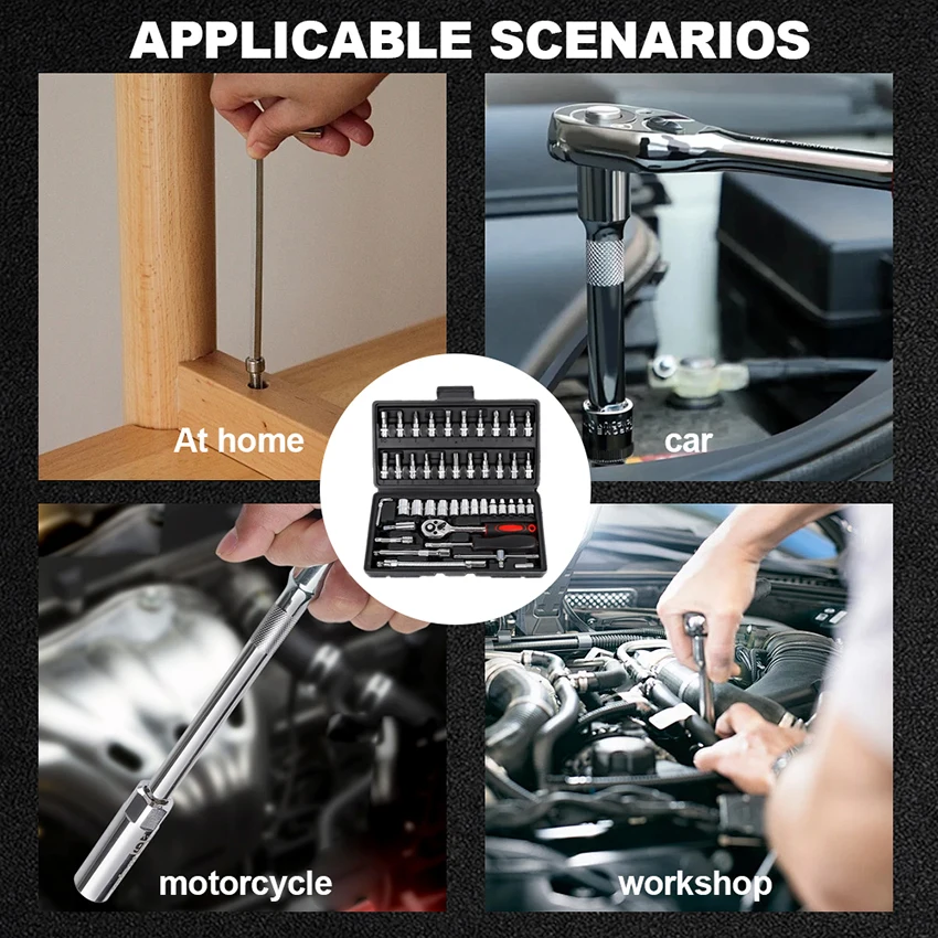 46-teiliges Ratschenschlüssel-Set, Handwerkzeuge, Elektriker, Drehmomentschlüssel-Set, Kfz-Werkzeugkasten im Lieferumfang enthalten