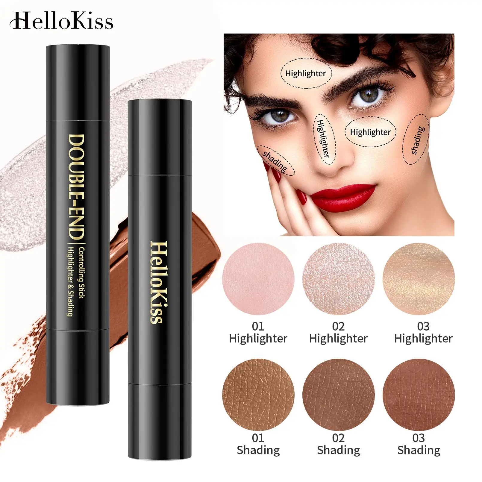 Natural Brightening Double Head Highlighter Stick Pearlescent 3D Shaping Contour Hot Sale for Face Beauty Essential Tool