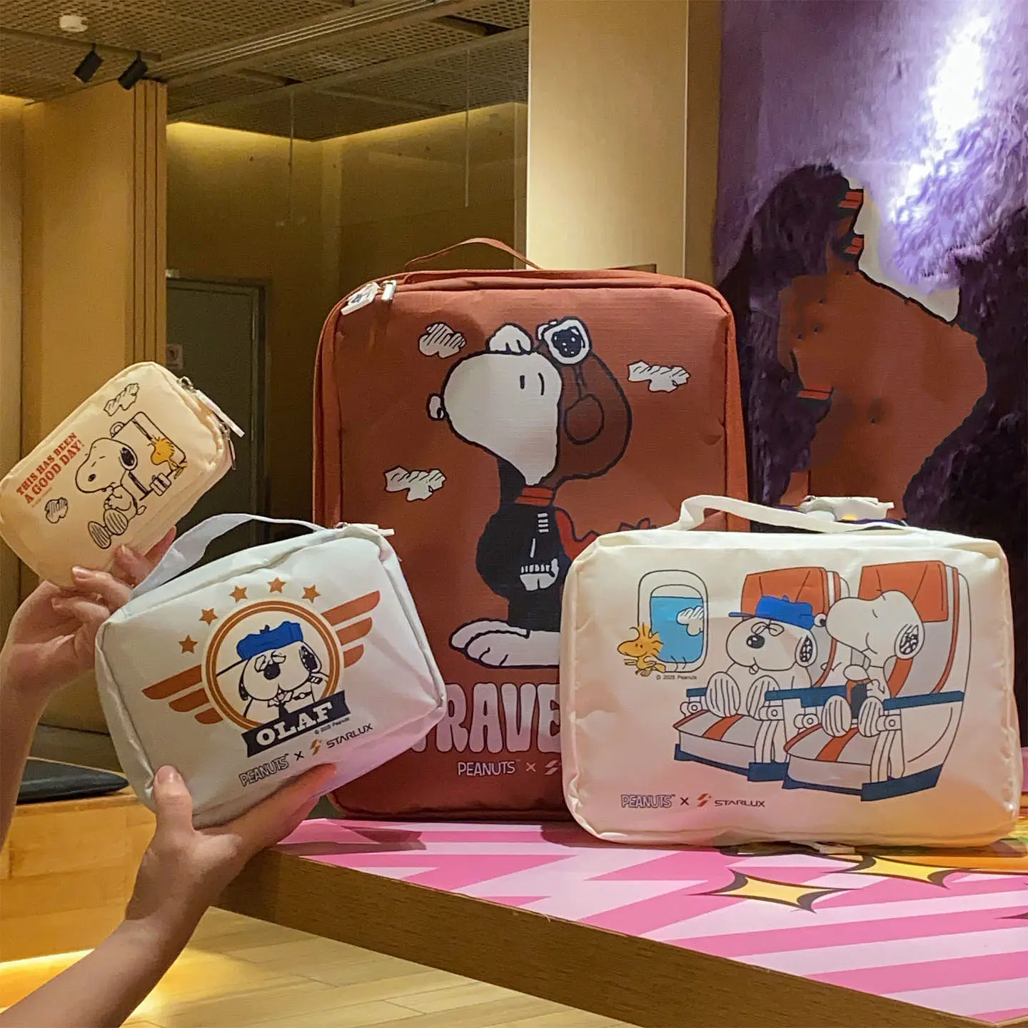 Peanuts Snoopy 4Pcs Storage Bags Set Cartoon Cosmetic Bag Earphone Pouch Travel Luggage Clothes Sorting Organizer Makeup Pouches