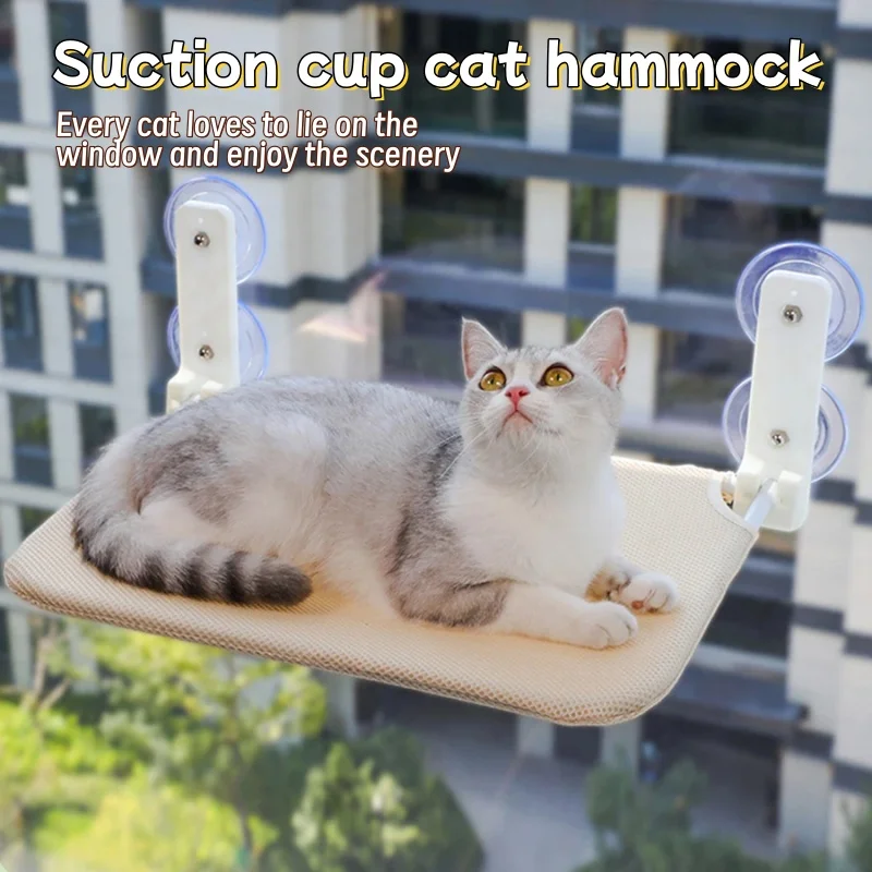 Double Suction Cup Cat Window Perch Foldable Mesh Cat Hammock Assembly Free Wall Mount Cat Jumping Platform for Cats