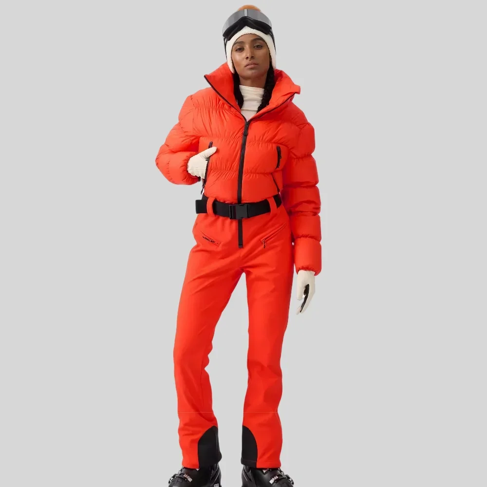 

2025 Women Duck Down Skiing Jumpsuits Winter Windproof Keep Warm Snowboarding Wear Slim Fitting One Piece Skiing Sport Outfit
