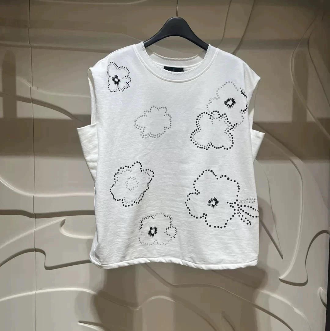 เสื้อยืดผ้าฝ้ายทรงหลวมพิมพ์ลาย LNVN ตกแต่งด้วยลูกปัดเย็บมือ สำหรับผู้หญิง สไตล์ลำลอง แฟชั่นฤดูร้อน เหมาะสำหรับใส่ไปทำงาน