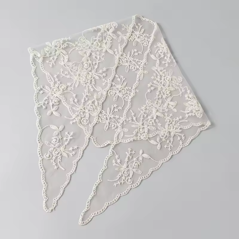 Elegant Lace Scarf Hollow Out Embroidery Foulard Bandana Solid Color Triangular Scarf Thin Vintage HandkerChiefs for Hair Woman - Image 11