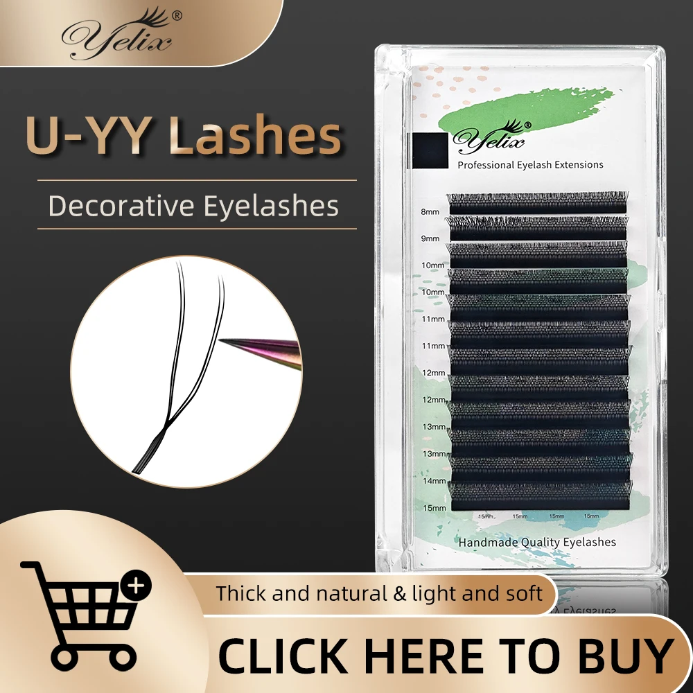 Yelix U-Shape YY Lashes Eyelash Extension C/D Curl Premade Volume Fan Natural Soft Fluffy Faux Mink U Shape 2D Y False Eyelashes