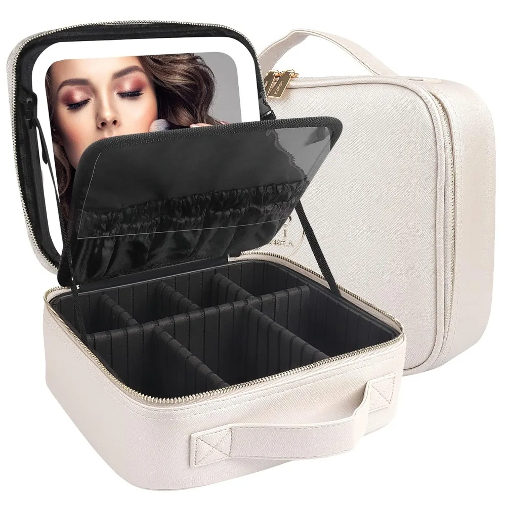 

Makeup Bag with Mirror and Light Travel Makeup Train Case Cosmetic Bag Organizer Portable Artist Storage Bag