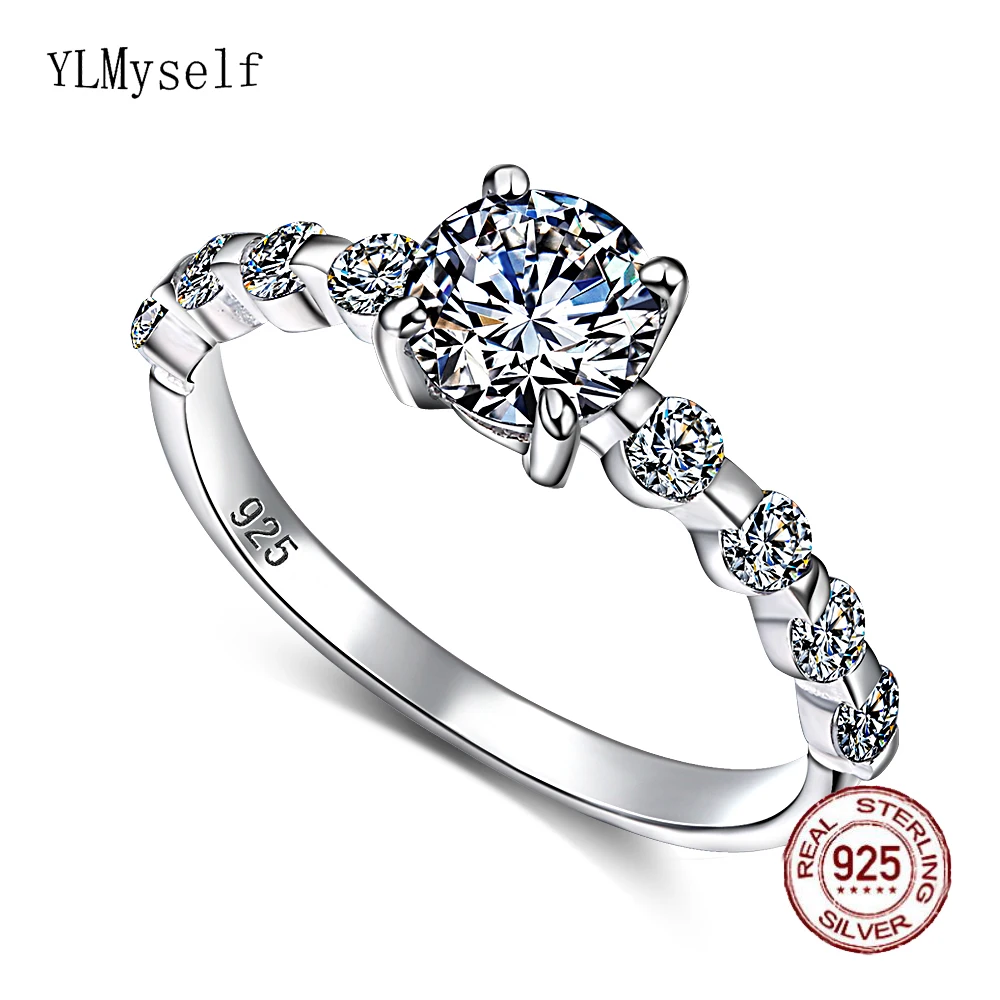 

Solid Real 925 Silver Engagement Ring Pave Shiny Brilliant Round 10mm Cubic Zirconia Top Quality Wedding Jewelry For Women