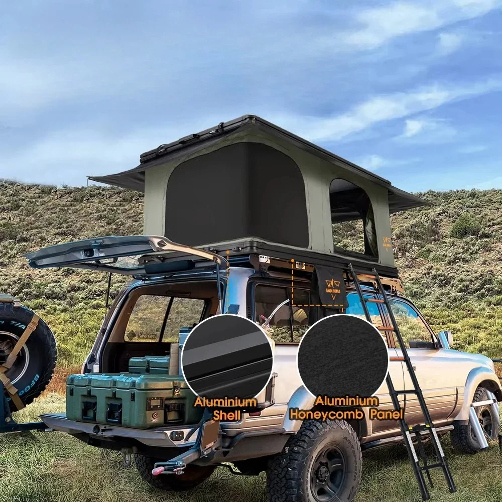 SAN HIMA Quick Setup Ultra-Thin Light Weight Rooftop Tent Aluminum Camping Car Roof Tent Hard Shell Roof Top Tent for Car！