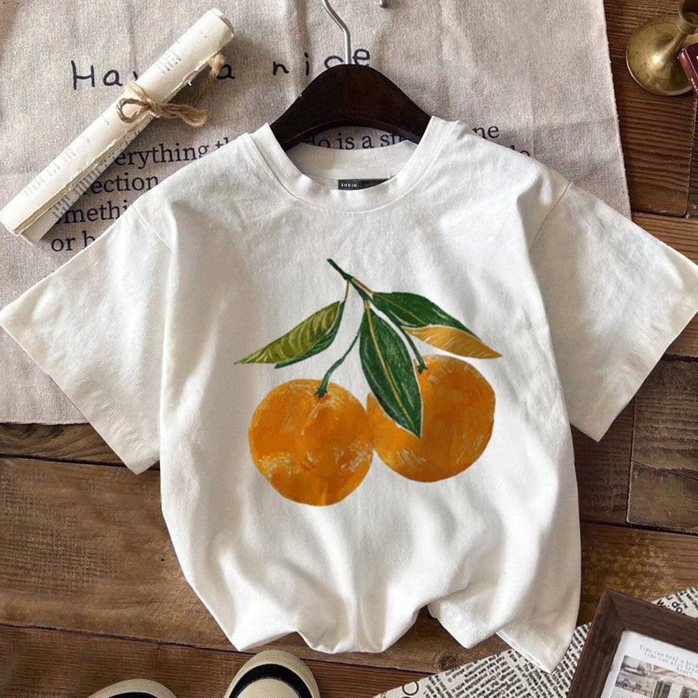 Fun Cartoon Oranges Fashion Print Women New Tshirt Summer O-Neck Short Sleeved Tee Tops Street Trend Female T-Shirt Clothes