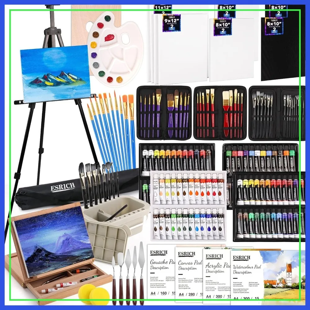 

166 Pcs Painting Set with 96 Paints, Easels, Canvas, Brushes for Adults & Artists