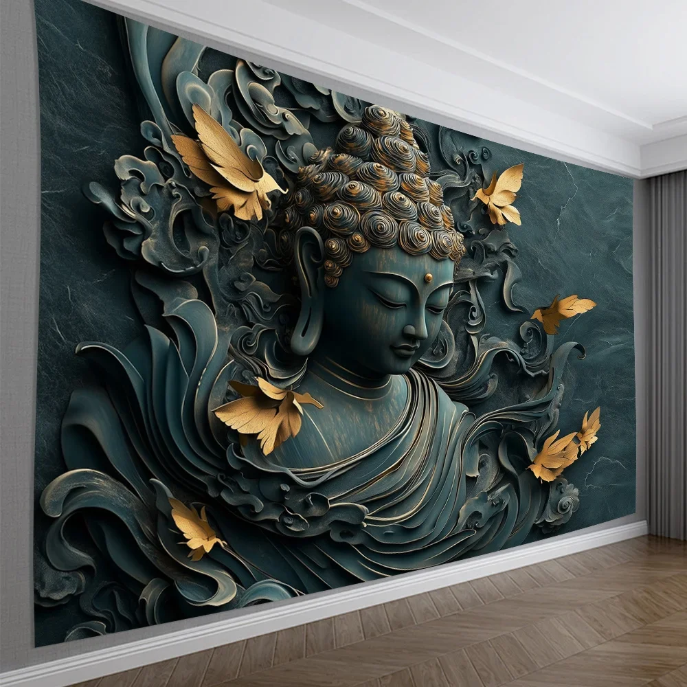Vintage 3D Buddha Wall Art Tapestry Living Room Bedroom Office Party Decoration Creative Gift Wall Cloth 150x230cm