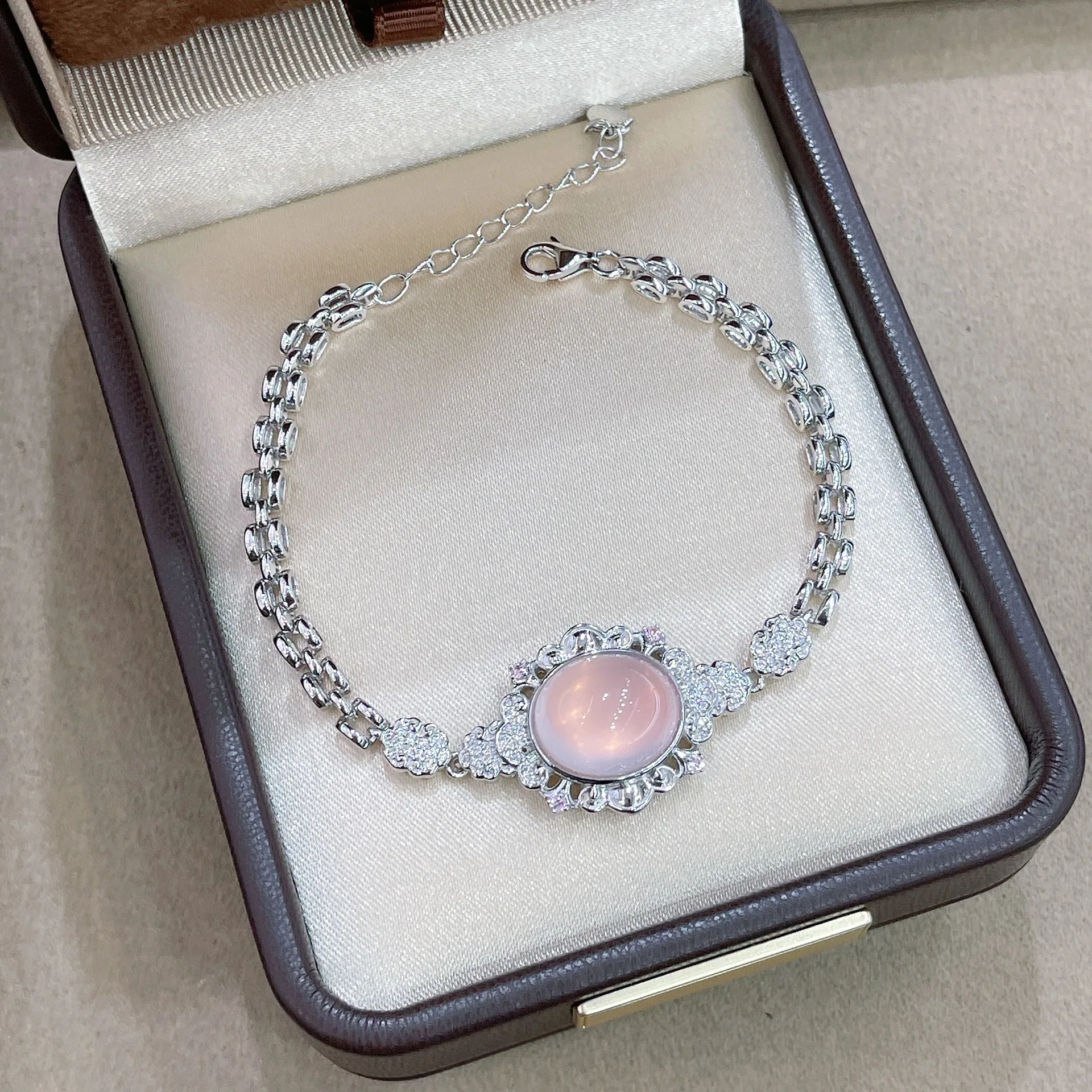

Star Rose Quartz Jewelry Set 18K Gold Plated, S925 Silver Necklace Ring Bracelet Suite