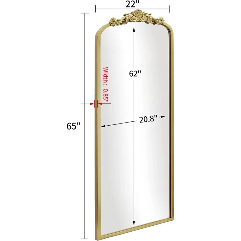 Gouden antieke full-length spiegel, 22"x65" traditionele elegante vloer retro spiegel, prachtig matel frame, barokke stijl woondecoratie