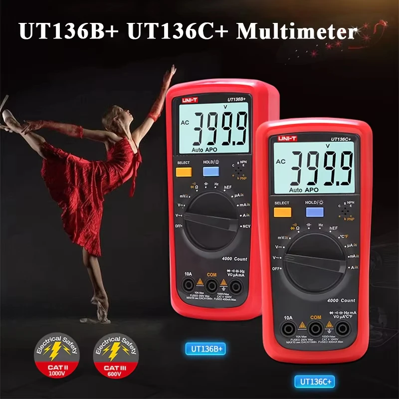 UNI-T UT136B+ Multimetro digitale LCD di grandi dimensioni Doppio display 1000V 10A AC DC Voltmetro Misuratore di corrente UT136C+