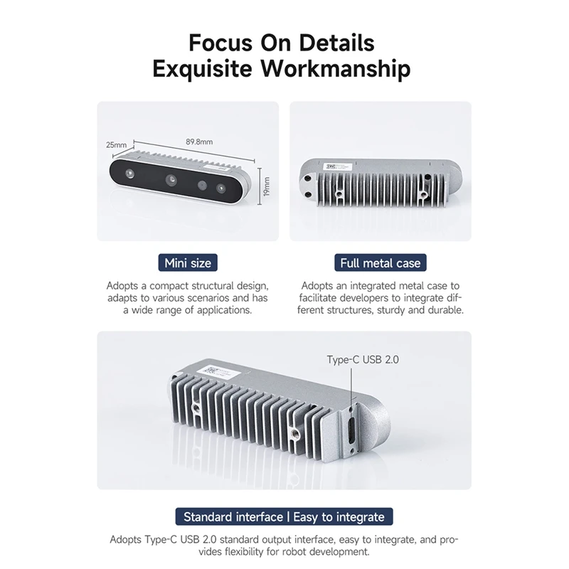 Módulo eletrônico FOV 73.8 do sensor da câmera de profundidade 3D °   Suporte ROS1 ROS2 para robô Jetson Raspberry Pi