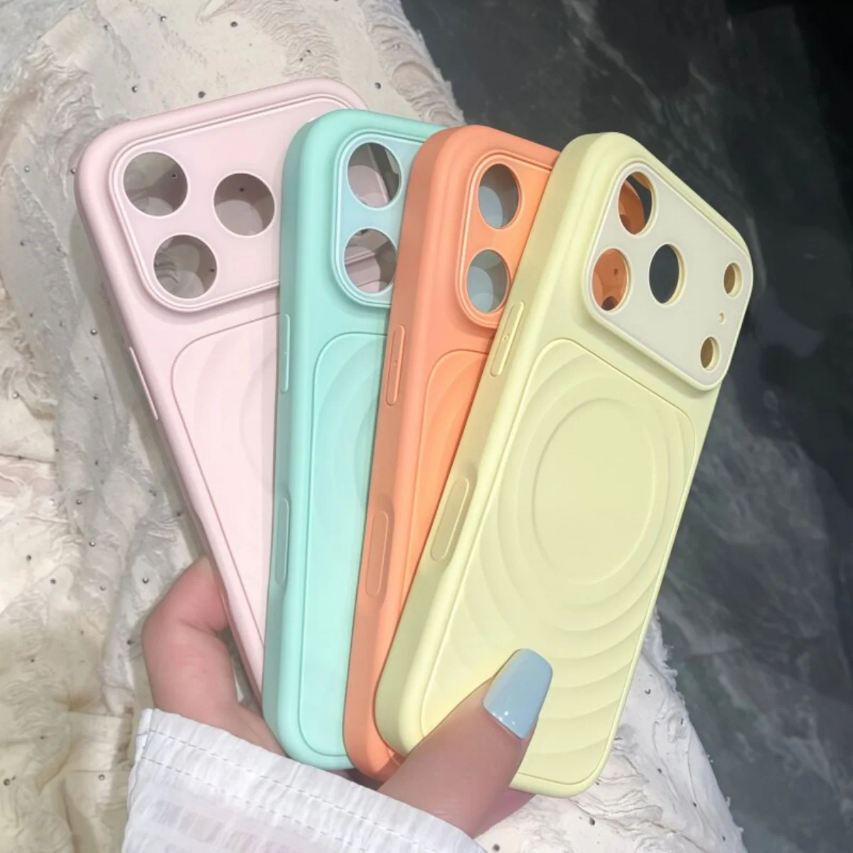 Luxury Wave Water Ripple Pattern Liquid Silicone Phone Case For iPhone 17 16 15 14 Pro Max Camera Large Window Shockproof Cover view 3