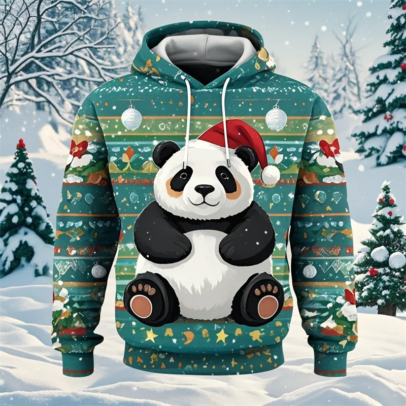 Fashion Christmas Panda Graphic 3D Printed Hoodies For Men Clothes Cute Casual Hooded Pullovers Women Y2k Kids Sweatshirts New