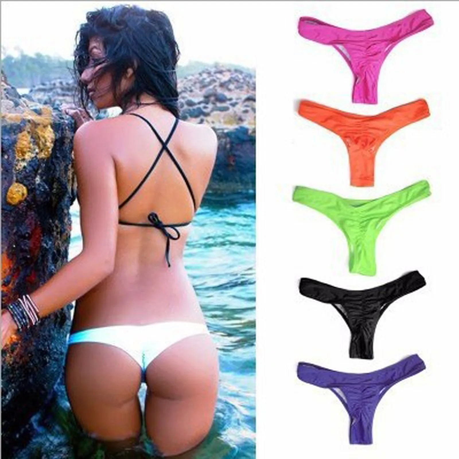 Bañador con Tanga para mujer, traje de baño plisado de varios colores, Bikini, novedad de 2023, gran oferta