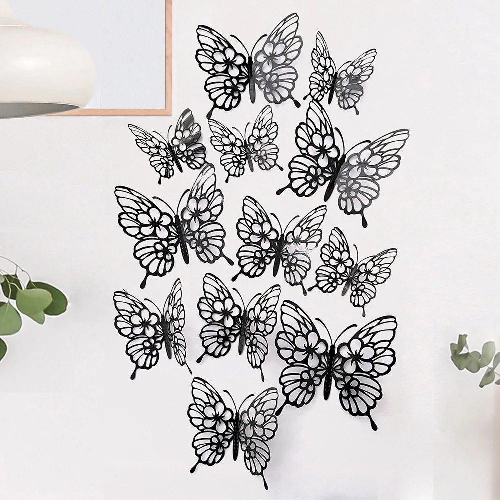 12 Teile/satz 3D Hohl Schmetterling Wand Aufkleber Wand Dekor für Wohnzimmer Hochzeit Party Dekoration Schmetterlinge Aufkleber Aufkleber – Detail 8