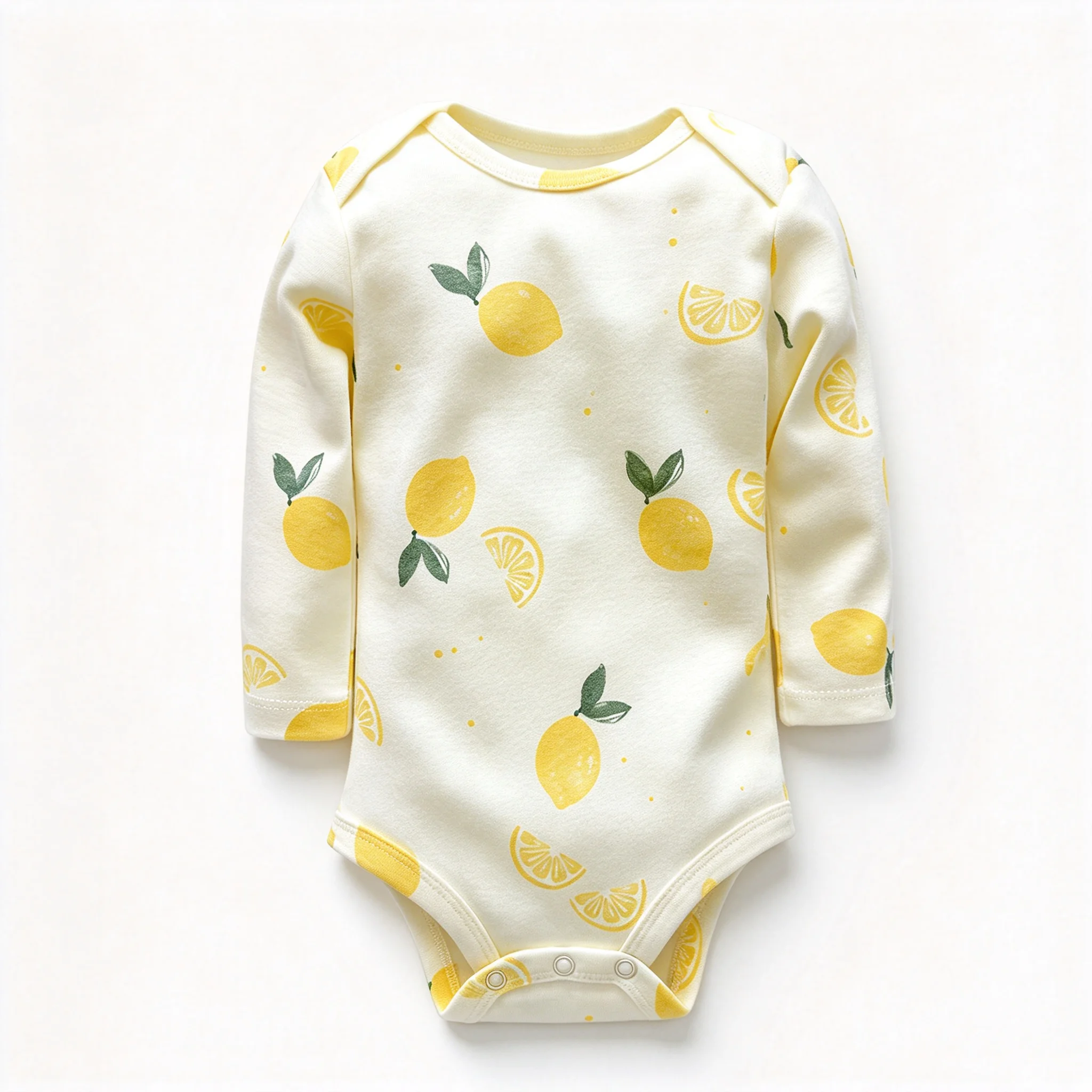 Baby Long Sleeve Bodysuit 3-24M Infant Lemon Print Romper Shoulder Snap Onesie Crotch Snap Newborn Daily Wear Jumpsuit