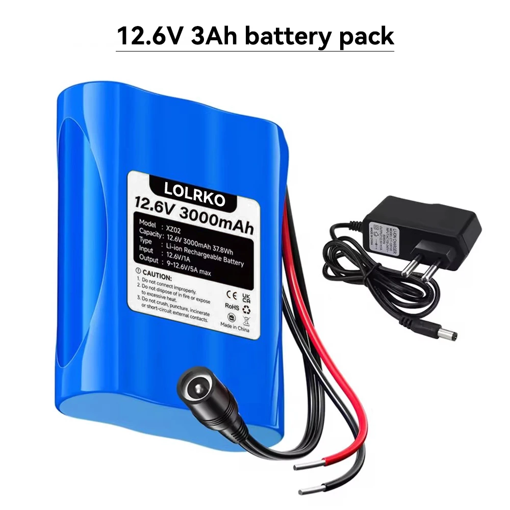 Newly upgraded 12.6VBattery 12V/12.6V Rechargeable Li-Ion Battery Pack 3Ah 12V Portable Battery for Devices RC Car Boat DIY Robo