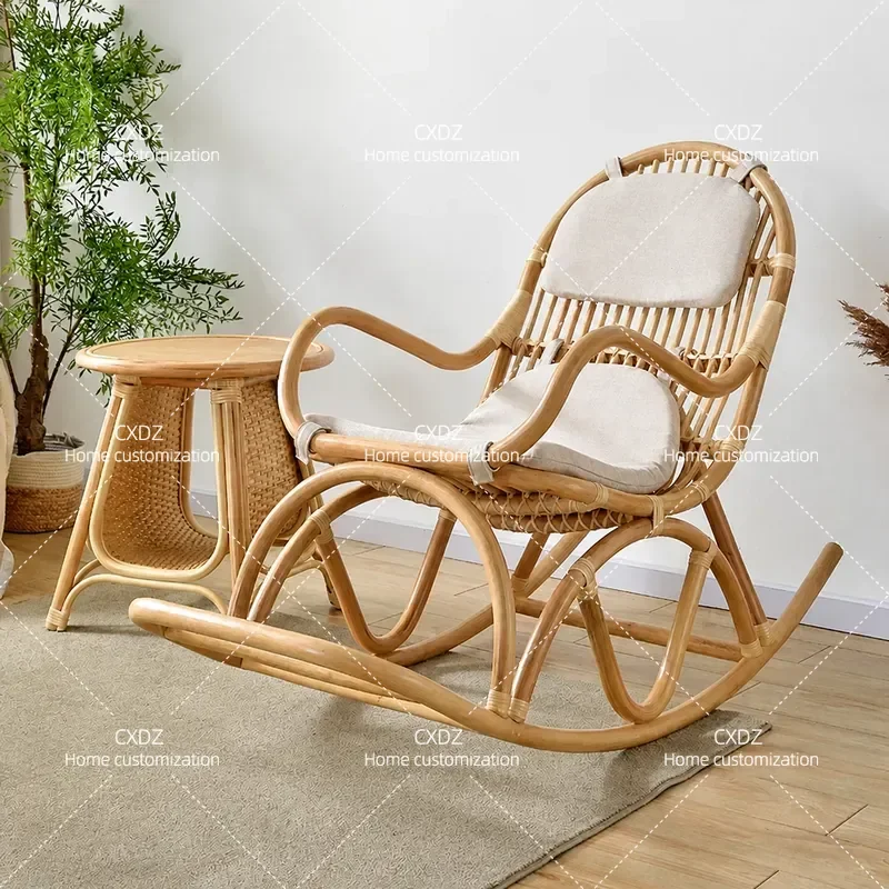 Rattan Rocking Chair Adult Recliner for Balcony Home Garden Outdoor Leisure Vintage Style Comfortable Lazy Chair