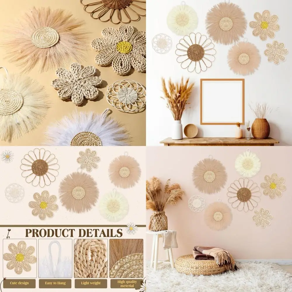 

Chunul 7 Pcs Boho Wall Basket Decor Rattan lower Wall Decor Nursery Daisy lower Woven e Hanging lowers or Baby Kids Girls armhou