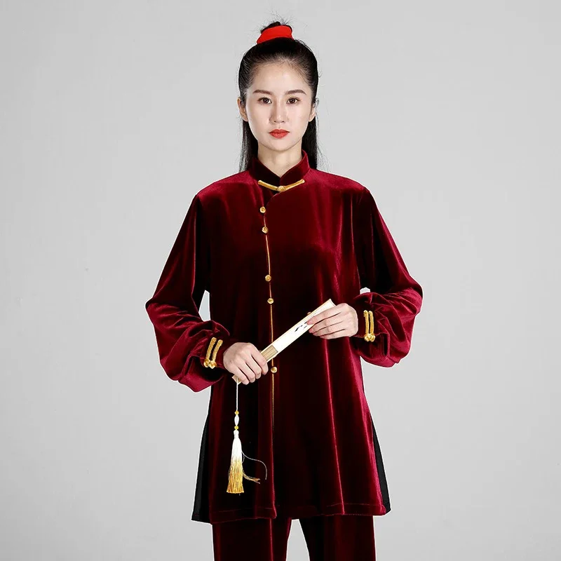 Kun Master Thicken Velvet Taichi Uniform Elegant Winter Martial Arts Suit Kung Fu Clothes Taiji for Women