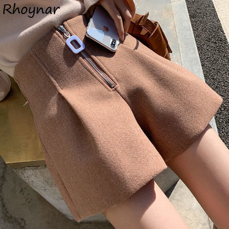 

Shorts Women New Wide Leg Tweed Autumn Winter High Waist S-4XL Solid Simple Street Wear Harajuku All Match Casual Chic Warm Ins