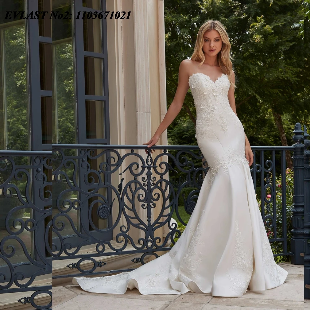 EVLAST Customized Luxury Mermaid Lace Wedding Dress 2025 Applique Beading Women Vestido De Novia Bridal Gown Robe De Mariee MD13