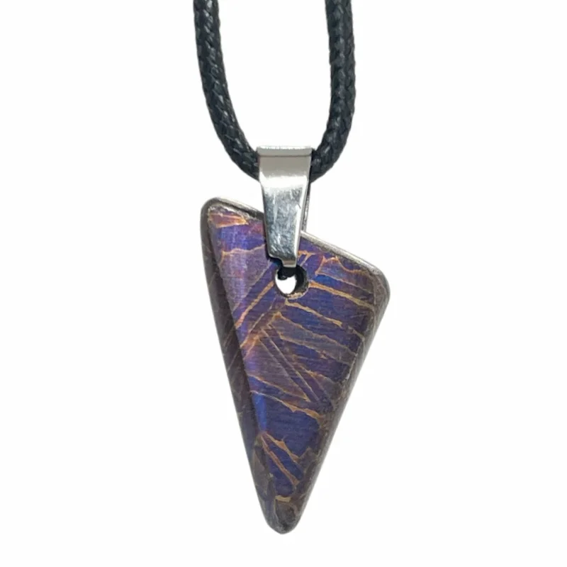 Genuine Muonionalusta Iron Meteorite Triangular Blued Pendant Outer Space Mineral Necklace Gift Collection LK495