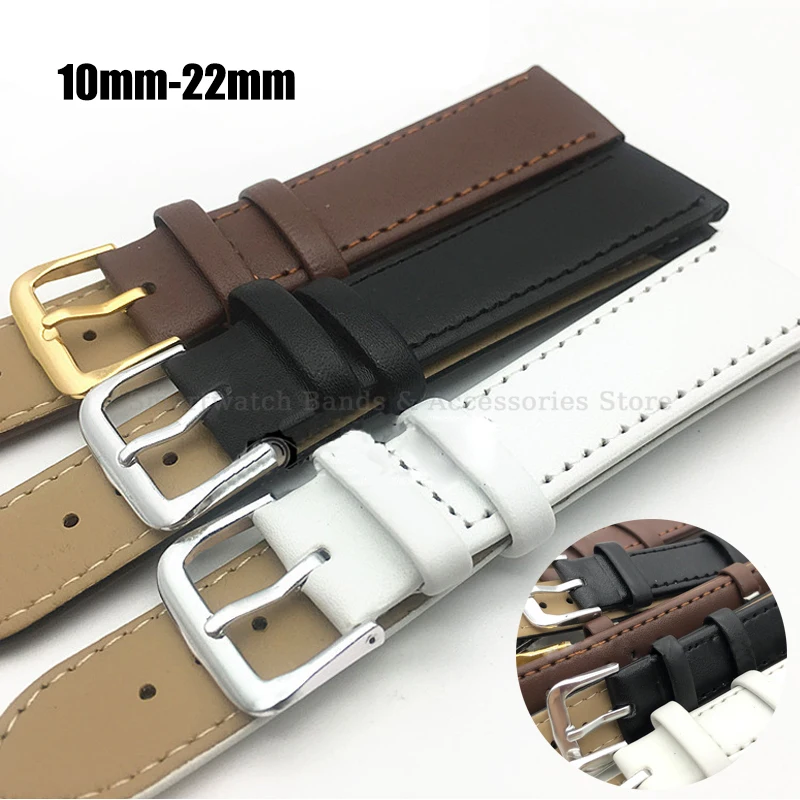 10mm 12mm 14mm 16mm 18mm 20mm 22mm PU Leather Watch Strap for Men Women Bracelet Black Brown White Wrist Band Metal Watch Buckle