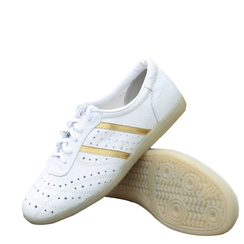 العلامة التجارية الكلاسيكية الرجال النساء فنون الدفاع عن النفس حذاء العلامة التجارية الفاخرة تاي تشي أحذية للجنسين جوفاء جلدية رياضة التدريب حذاء Wushu حذاء الرجال