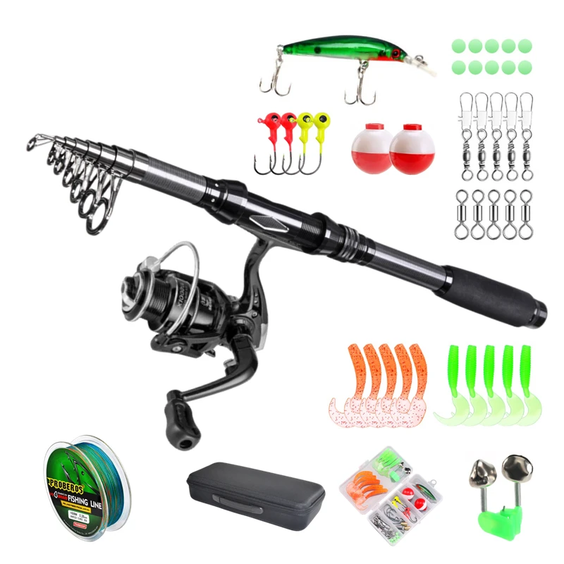 

2023 New Arrival Carbon Fiber Telescopic Fishing Rod Combo with Spinning Reel Line Bait kit Hooks and Carrier Bag