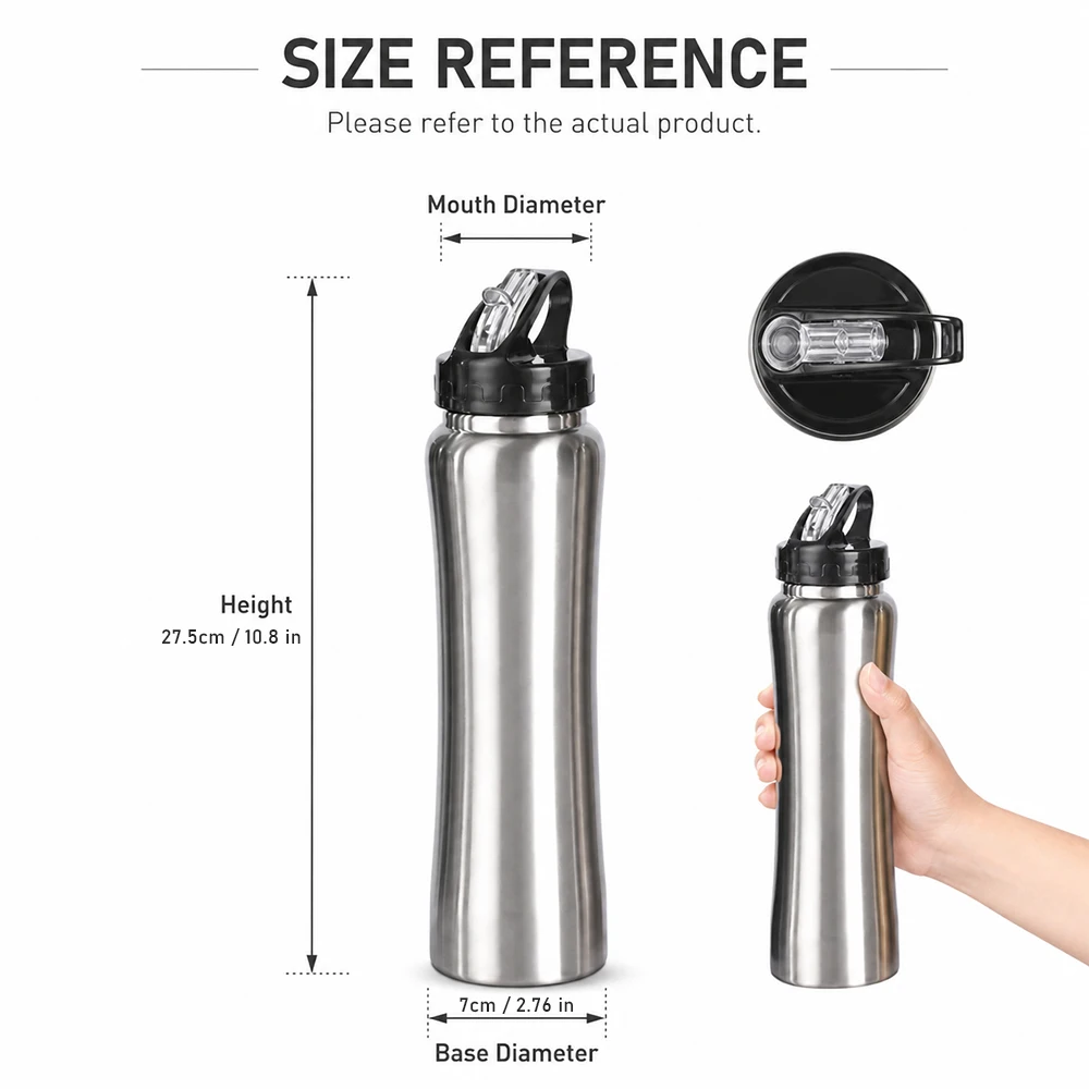 Stainless Steel Sports Water Bottle with Flip Straw Lid Ergonomic Portable Leakproof Cup for Outdoor Gym Cycling Travel Driving