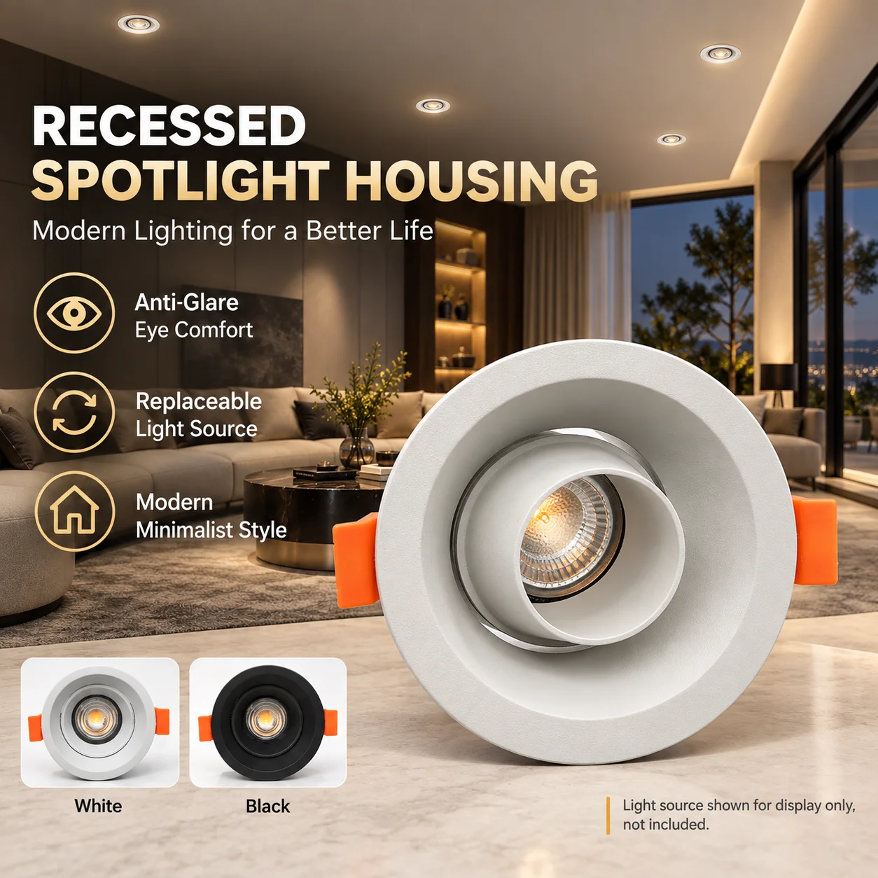 GU10 MR16 Recessed Downlight Frame 85mm Cutout Deep Anti Glare Aluminum Spotlight Housing Replaceable Bulb Holder Ceiling Light